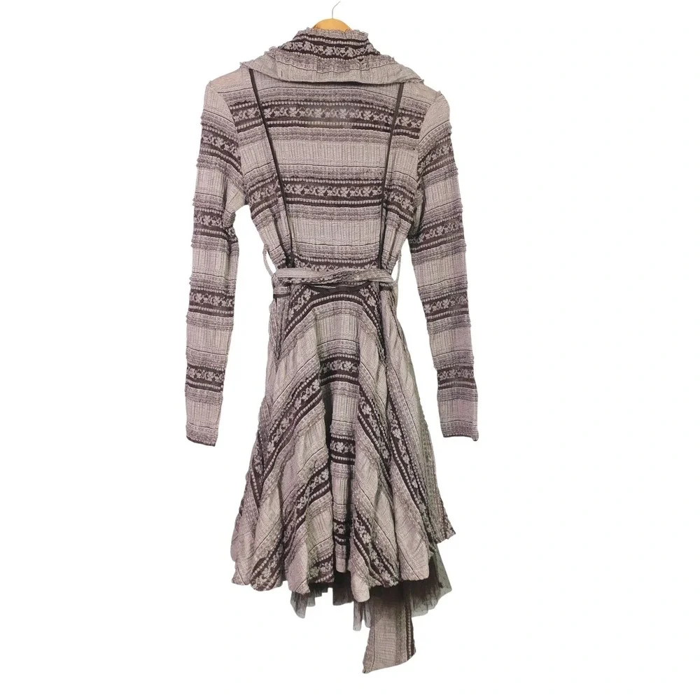 Ryu Textured Knit Tulle Hem Trench Coat Jacket Womens Large NWT